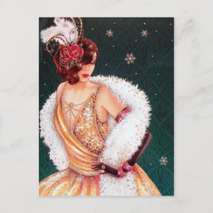 Cartes Pour Fêtes Annuelles Art déco festif rétro vintage dame de Noël