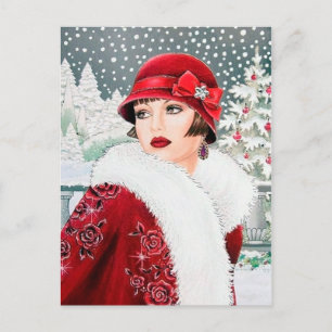 Cartes Pour Fêtes Annuelles Art déco festif rétro vintage dame de Noël