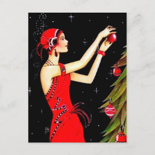 Cartes Pour Fêtes Annuelles Art déco festif rétro vintage dame de Noël