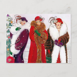 Cartes Pour Fêtes Annuelles Art déco festif rétro vintage dame de Noël