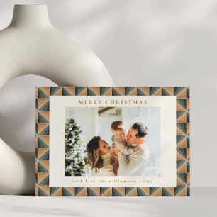 Cartes Pour Fêtes Annuelles Art déco géométrique photo vintage vert de Noël