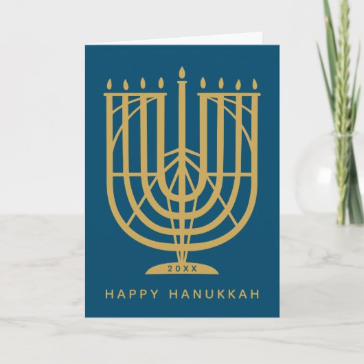 Cartes Pour Fêtes Annuelles Art Déco Hanukkiah Menorah Bonne Hanoukka (Devant)