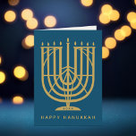 Cartes Pour Fêtes Annuelles Art Déco Hanukkiah Menorah Bonne Hanoukka<br><div class="desc">Souhaitez à vos amis et à votre famille "Happy Hanoukka" avec cet art déco inspiré hanukkiah,  avec des couleurs éditables de la menorah et de l'arrière - plan. Photo facultative à l'intérieur.</div>