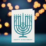 Cartes Pour Fêtes Annuelles Art Déco Hanukkiah Menorah Joyeux Noël Hanoukka<br><div class="desc">Souhaitez à vos amis et à votre famille "Happy Hanoukka" avec cet art déco inspiré hanukkiah,  avec des couleurs éditables de la menorah et de l'arrière - plan. Photo facultative à l'intérieur.</div>