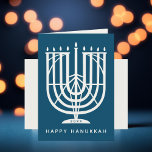 Cartes Pour Fêtes Annuelles Art Déco Hanukkiah Menorah Joyeux Noël Hanoukka<br><div class="desc">Souhaitez à vos amis et à votre famille "Happy Hanoukka" avec cet art déco inspiré hanukkiah,  avec des couleurs éditables de la menorah et de l'arrière - plan. Photo facultative à l'intérieur.</div>