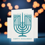Cartes Pour Fêtes Annuelles Art Déco Hanukkiah Menorah Joyeux Noël Hanoukka<br><div class="desc">Souhaitez à vos amis et à votre famille "Happy Hanoukka" avec cet art déco inspiré hanukkiah,  avec des couleurs éditables de la menorah et de l'arrière - plan. Photo facultative à l'intérieur.</div>