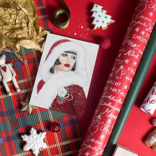 Cartes Pour Fêtes Annuelles art déco Noël Vacances rétro dame ajouter un messa