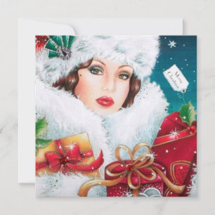Cartes Pour Fêtes Annuelles art déco rétro femme vintage Noël