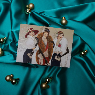 Cartes Pour Fêtes Annuelles art déco retro lady vintage Noël ajouter un messag