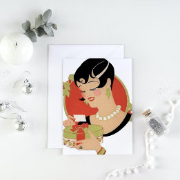 Cartes Pour Fêtes Annuelles Art déco rétro vintage de Noël dame de Noël
