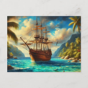 Cartes Pour Fêtes Annuelles Art des navires de plage des Caraïbes/tropicale
