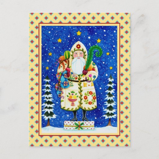 CARTES POUR FÊTES ANNUELLES ART FOLK BALTIMORE QUILT PÈRE NOËL (Devant)