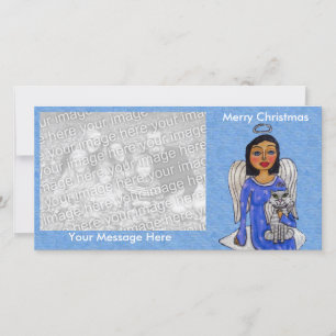 Cartes Pour Fêtes Annuelles Art folklorique Ange Bleu Robe Ange Blanc Chat Clo