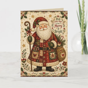 Cartes Pour Fêtes Annuelles Art folklorique Père Noël vintage Joyeux et Lumine