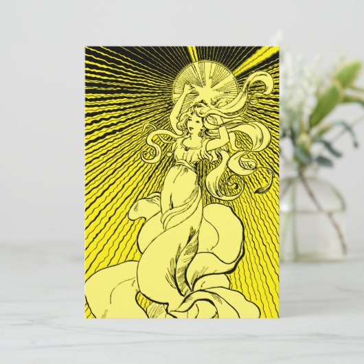 Cartes Pour Fêtes Annuelles Art Nouveau Fille Avec Étoile Lumière (Debout devant)