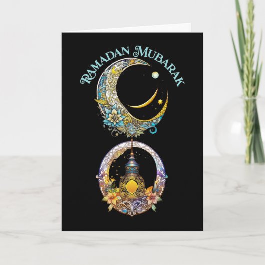 Cartes Pour Fêtes Annuelles Art nouveau Ramadan Lune et Lanterne (Devant)