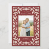 Cartes Pour Fêtes Annuelles Art populaire Cadre Floral Photo de Noël (Devant)