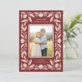 Cartes Pour Fêtes Annuelles Art populaire Cadre Floral Photo de Noël (Debout devant)