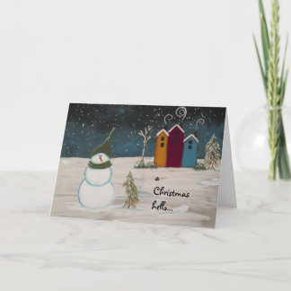 Cartes Pour Fêtes Annuelles Art populaire primitif Snowman et maisons colorées