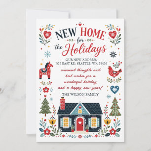 Cartes Pour Fêtes Annuelles art populaire scandinave Nouvelle Maison pour les