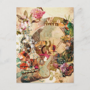 Cartes Pour Fêtes Annuelles Art Vintage Crâne de Sucre Fleurs
