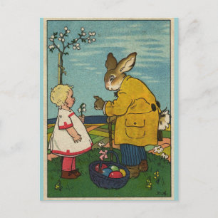 Cartes Pour Fêtes Annuelles Art vintage - Petite fille avec le lapin de Pâques