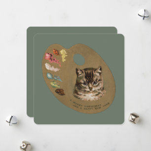 Cartes Pour Fêtes Annuelles Artiste félin de Noël Cottagecore victorien vintag