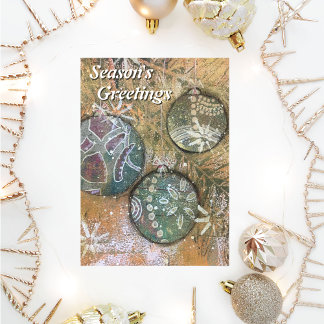 Cartes Pour Fêtes Annuelles Artsy Mélange Médias Arbre de Noël Ornements