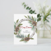 Cartes Pour Fêtes Annuelles Aspen Wreath with Pinecones Christmas postcard (Debout devant)