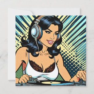 Cartes Pour Fêtes Annuelles Assez Femme Deejay Jamming Pop Art