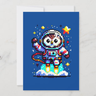 Cartes Pour Fêtes Annuelles Astronaute de hibou à 8 bits - Explorateur d'espac