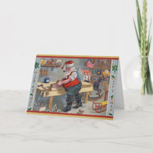 Cartes Pour Fêtes Annuelles Atelier de jouets de Noël vintage Retro Père Noël