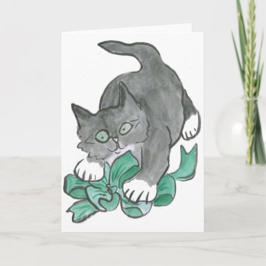 Cartes Pour Fêtes Annuelles Attaque d'arc par le chaton gris (Devant)