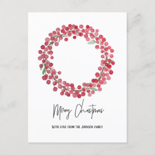 Cartes Pour Fêtes Annuelles Aucune photo Watercolor Red Berry Wreath Christmas