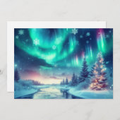 Cartes Pour Fêtes Annuelles aurore boréale/Noël/Hiver (Devant / Derrière)