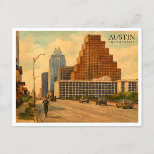 Cartes Pour Fêtes Annuelles Austin Texas Skyline - Watercolor Travel
