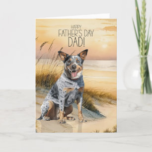 Cartes Pour Fêtes Annuelles Australian Cattle Dog Sunset Beach Fête des pères