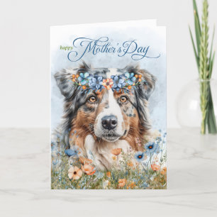 Cartes Pour Fêtes Annuelles Australian Shepherd Dog Fête des Mères Botaniques
