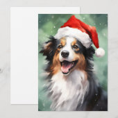 Cartes Pour Fêtes Annuelles Australian Shepherd peinture de Noël (Devant / Derrière)