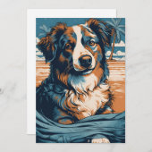 Cartes Pour Fêtes Annuelles Australian Shepherd sur une plage tropicale (Devant / Derrière)