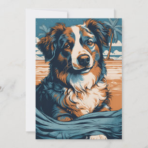 Cartes Pour Fêtes Annuelles Australian Shepherd sur une plage tropicale