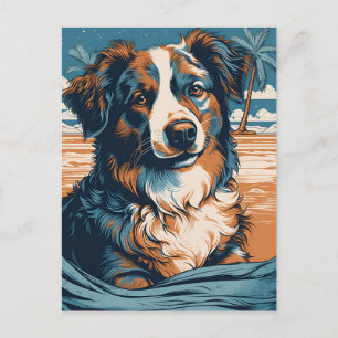 Cartes Pour Fêtes Annuelles Australian Shepherd sur une plage tropicale