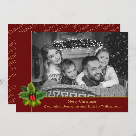 Cartes Pour Fêtes Annuelles Auto Black and White Photo With Holly Frame (Devant / Derrière)