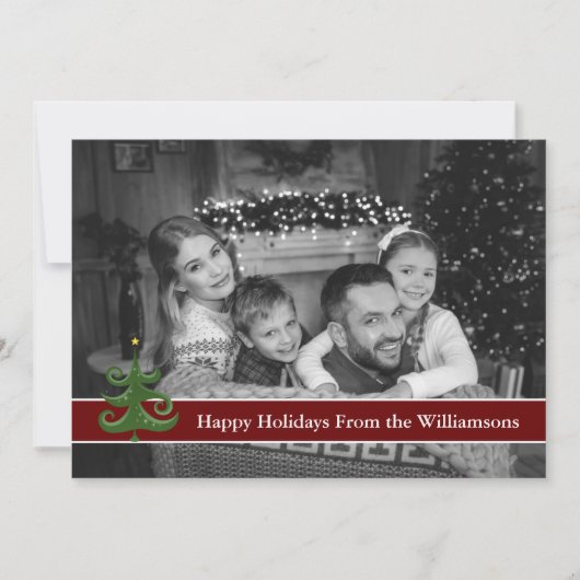 Cartes Pour Fêtes Annuelles Auto Noir et Blanc Joyeux Joyeux Vacances Arbre Mo (Devant)