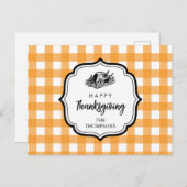 Cartes Pour Fêtes Annuelles Automne Automne Orange Plaid Thankgiving Turquie (Devant / Derrière)
