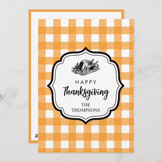 Cartes Pour Fêtes Annuelles Automne Automne Orange Plaid Thankgiving Turquie (Devant / Derrière)