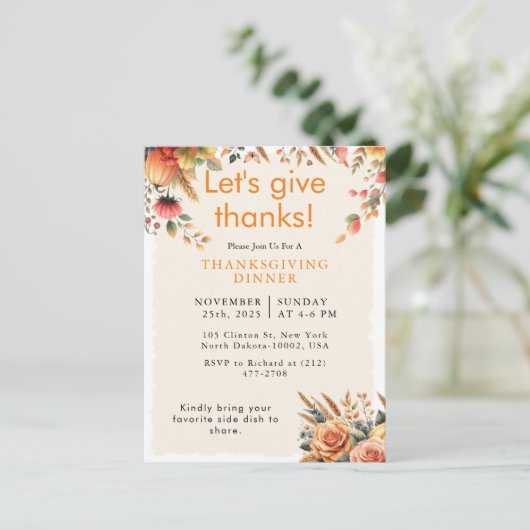 Cartes Pour Fêtes Annuelles Automne Automne Rustique Citrouille Thanksgiving I (Debout devant)