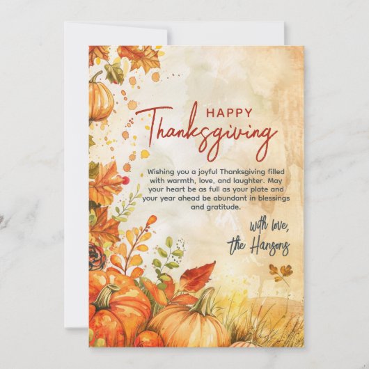 Cartes Pour Fêtes Annuelles Automne Citrouille et Feuille Thanksgiving (Devant)