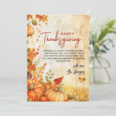 Cartes Pour Fêtes Annuelles Automne Citrouille et Feuille Thanksgiving (Debout devant)