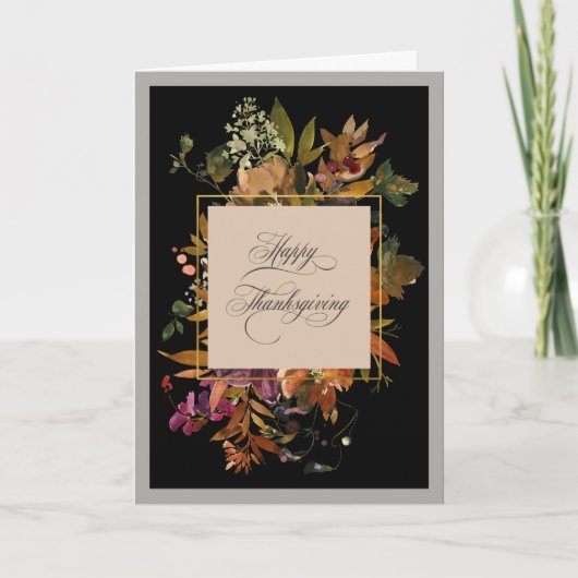 Cartes Pour Fêtes Annuelles Automne Floral Élégant Script Thanksgiving (Devant)